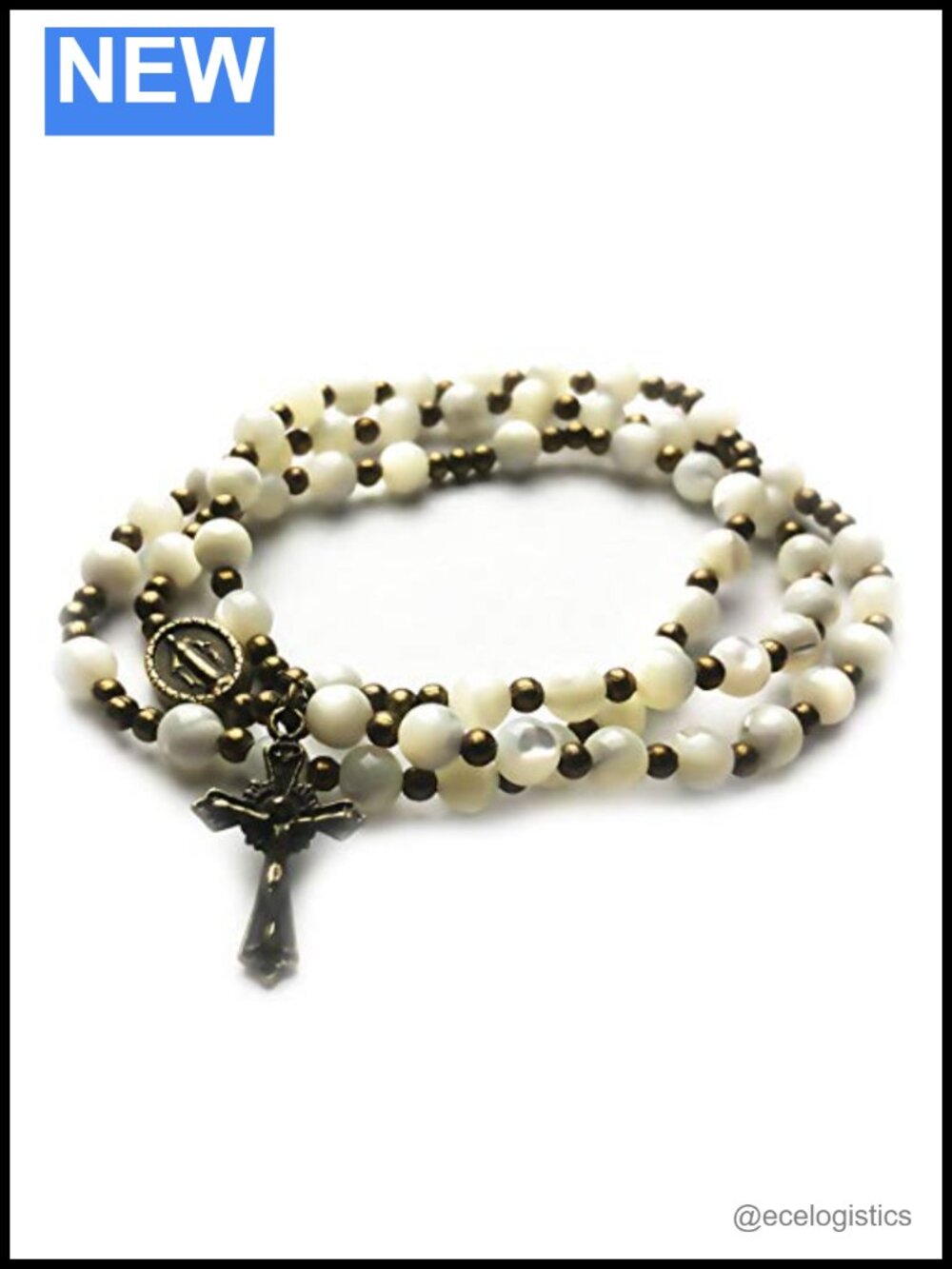 Mother of Pearl Rosary Bracelet with Miraculous Medal Charm Adjustable
